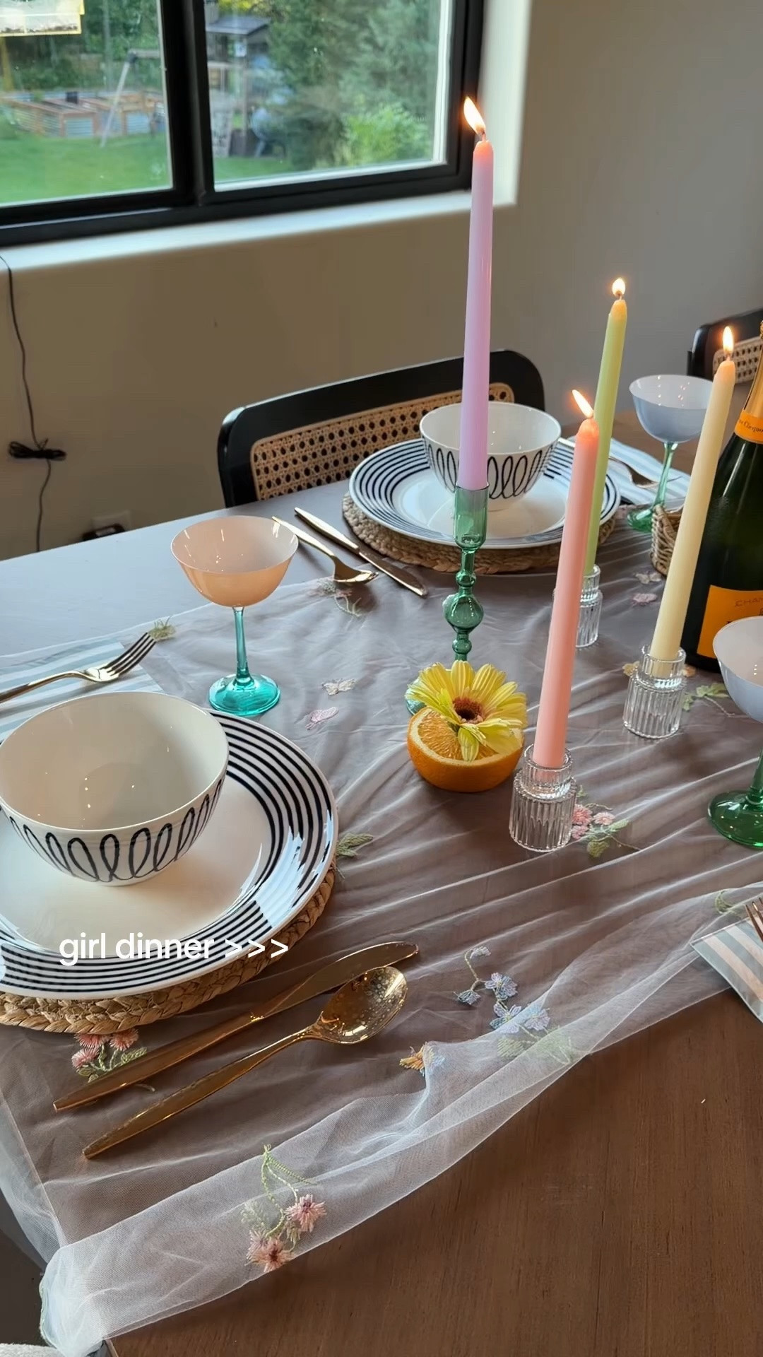 This and yapping >>>
.
.

Summer tablescape 🌼✨🍾 using my @Anthropologie coupe glasses turned out so cute!
