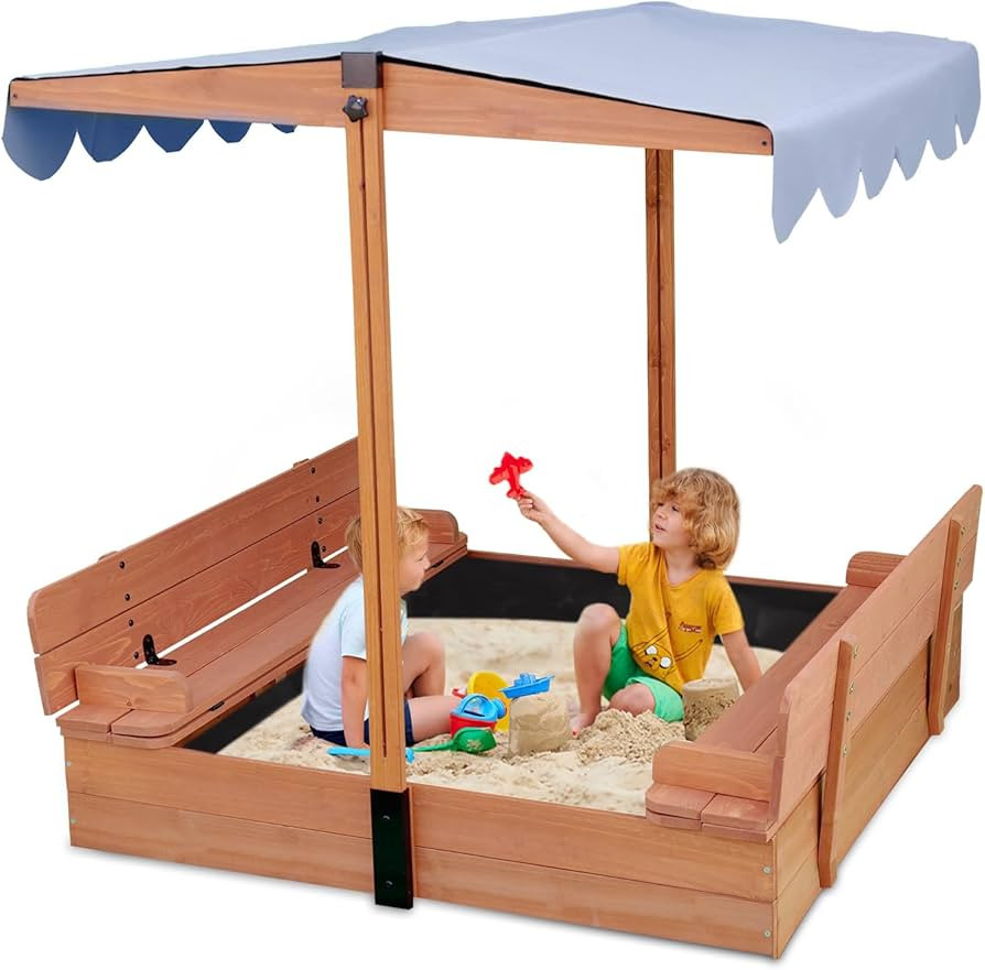 Wooden Sandbox with Lid Sand Box with Cover for Kids Outdoor with Canopy Ages 4-8, Sand Pit with ... | Amazon (US)