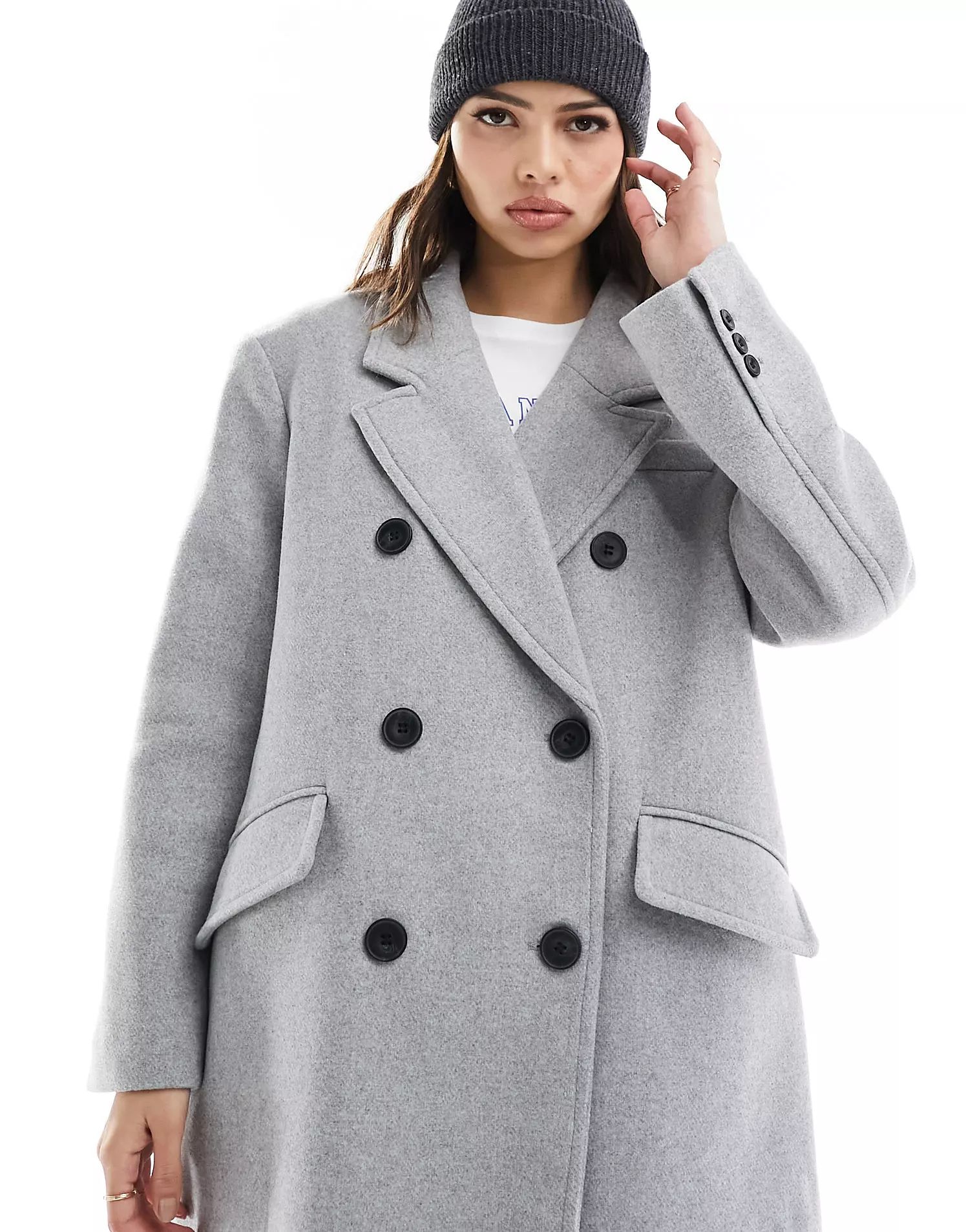 Bershka wool shoulder detail longline coat in grey | ASOS (Global)