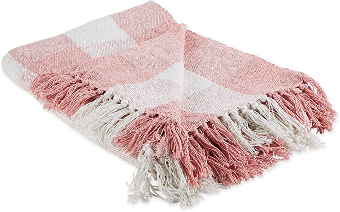 DII Buffalo Check Collection Rustic Farmhouse Throw Blanket with Tassles, 50x60, Pink/White | Amazon (US)
