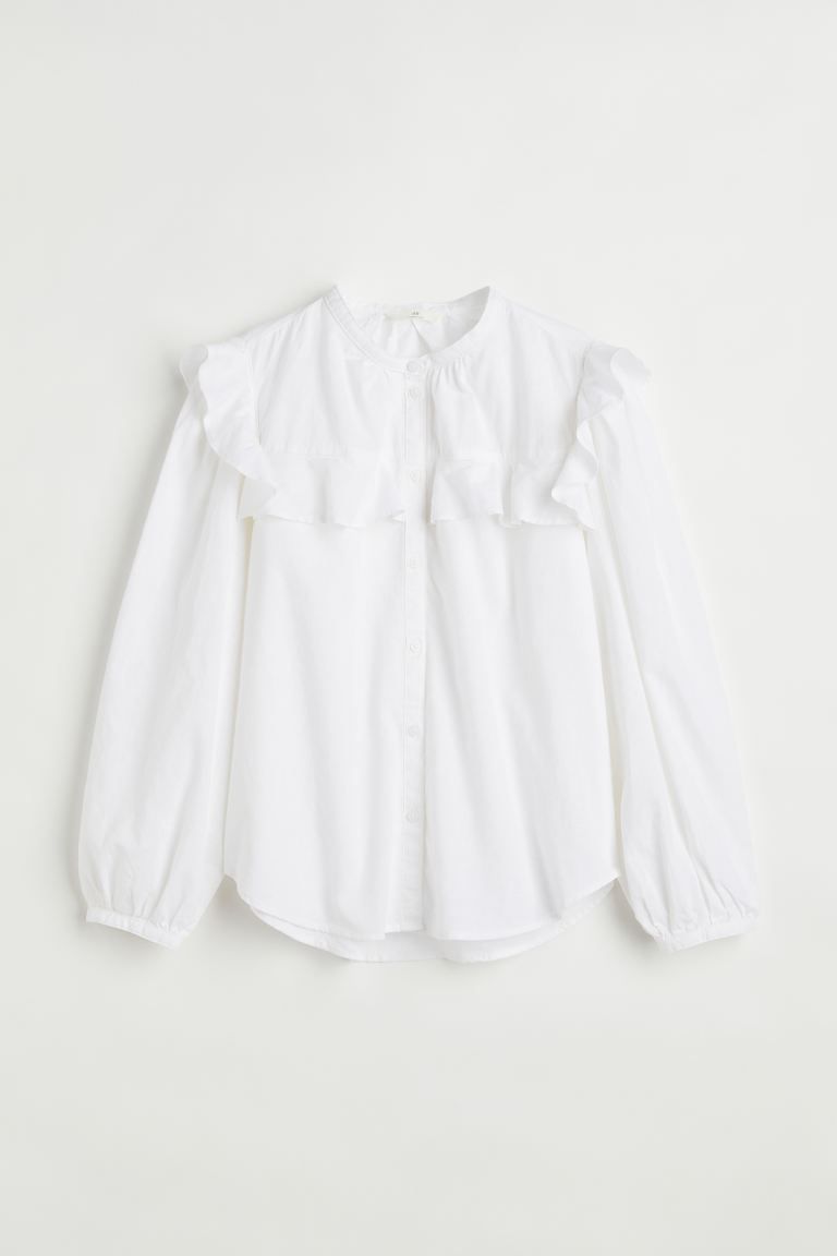 Ruffle-trimmed Linen-blend Blouse | H&M (US + CA)