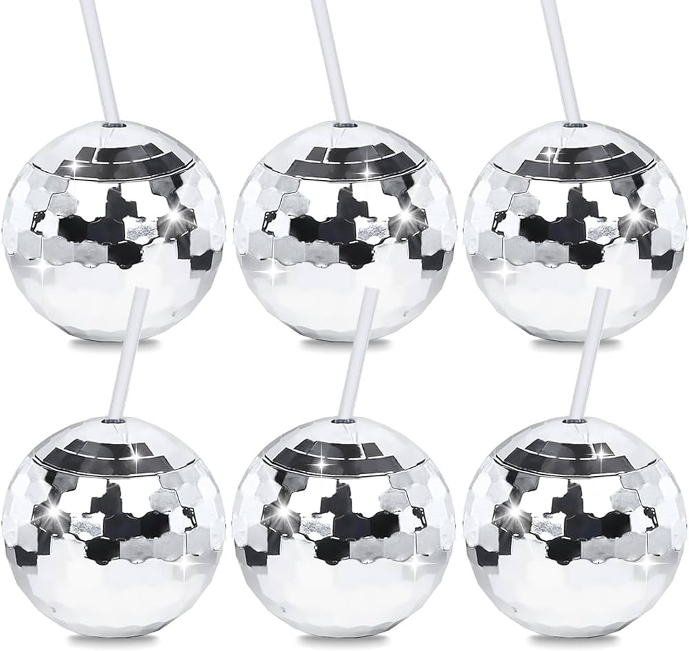 6 Pcs Disco Ball Cup with Straws, 19 Oz Tumbler Disco Flash Ball Cups, Silver Disco Party Cups wi... | Amazon (US)