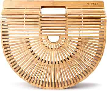 Vintga Bamboo Bags for Women Summer Straw Bags Wooden Beach Purses Basket Handle Handbags | Amazon (US)