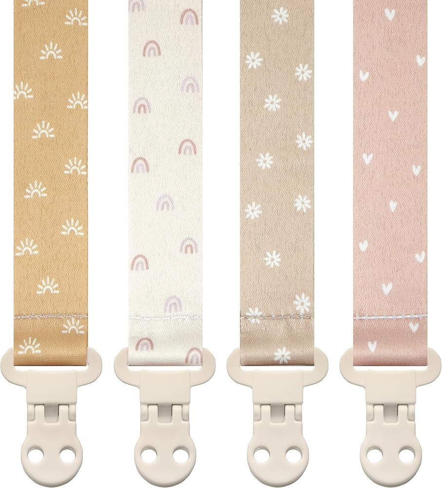 Baby Pacifier Clip Holder - Girl 4 Pack Gift Set - Boho Rainbow Suns Hearts Daisies Design (Belle... | Amazon (US)