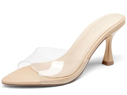 Coutgo Womens Heeled Mules Pointed Peep Toe High Heels Slip On Backless Mule Sandals Dress Shoes, Transparent, Size 9.5 | Amazon (US)