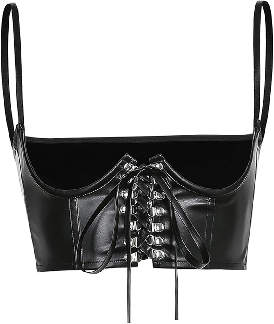 Women Push Up Bustiers Corset Underbust Gothic PU Leather Crop Tops Waist Corset Clubwear Party O... | Amazon (US)