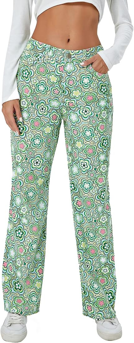 WDIRARA Women's High Waisted Wide Leg Print Casual Baggy Jeans Denim Pants | Amazon (US)