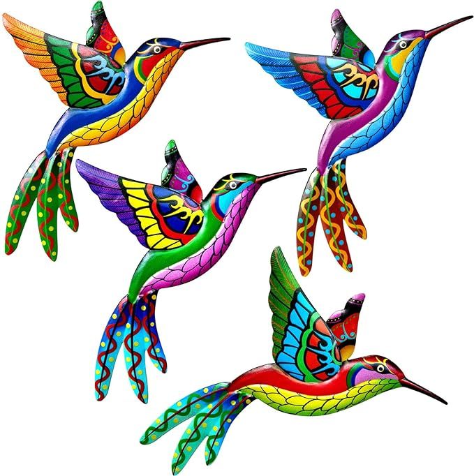 4 Pack Metal Hummingbird Wall Art Decor Metal Colorful Birds 3D Outdoor Sculpture Iron Outdoor Ha... | Amazon (US)
