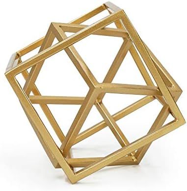 DreamsEden Geometric Sculpture, Metal Cube Decorative Ornaments Golden Home Decor Accent | Amazon (US)