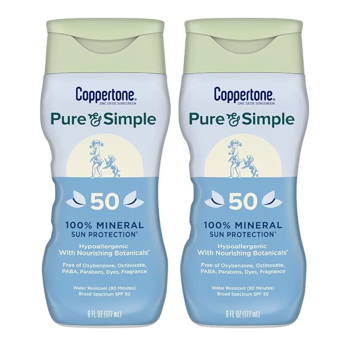 Coppertone Pure and Simple Sunscreen Lotion, SPF 50 Broad Spectrum Sunscreen with Zinc Oxide, 6 O... | Amazon (US)