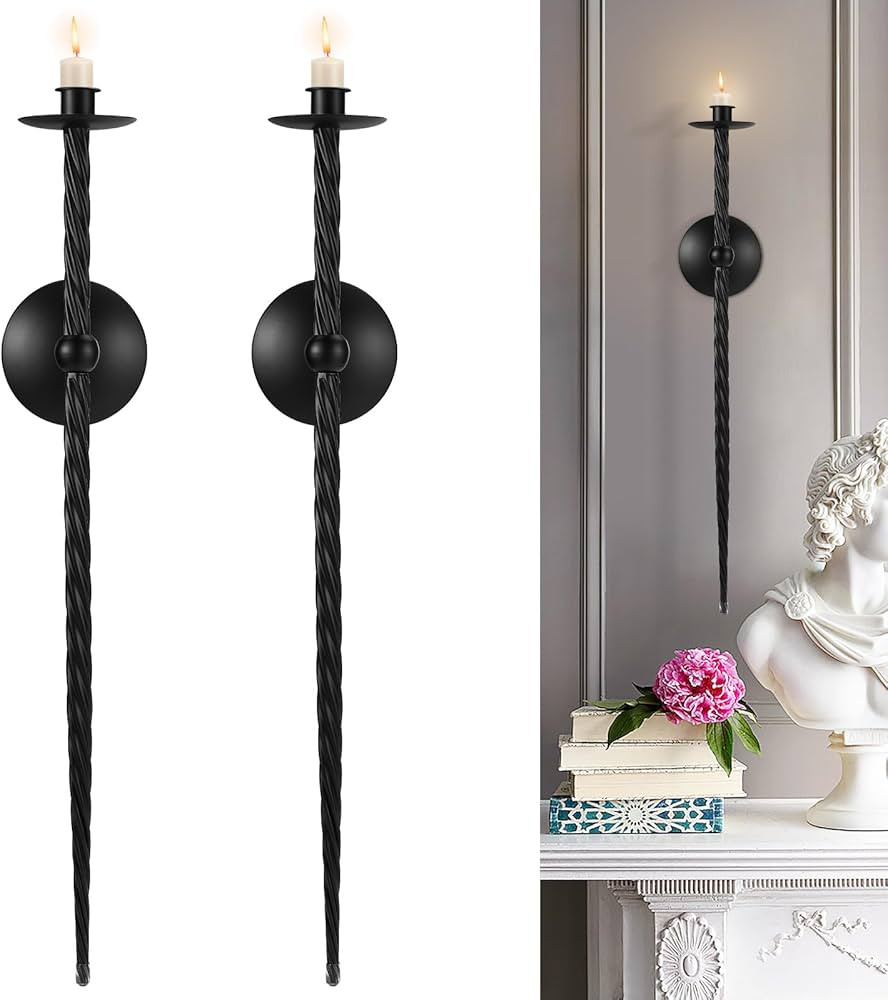 Black Wall Candle Holder 23.5 Inch Large Candle Wall Sconce Candle Sconces Wall Decor Set of 2 Wa... | Amazon (US)