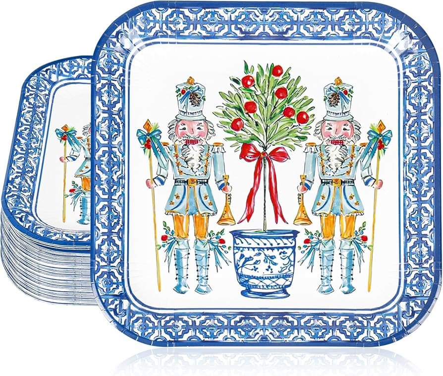 50 Pcs Christmas Paper Plate Nutcracker Chinoiserie Disposable Plates Square Dinner Plates for Xm... | Amazon (US)