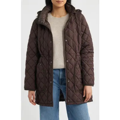 Bernardo Diamond Quilted Hooded Puffer Coat in Dusty Taupe at Nordstrom, Size X-Small | Nordstrom