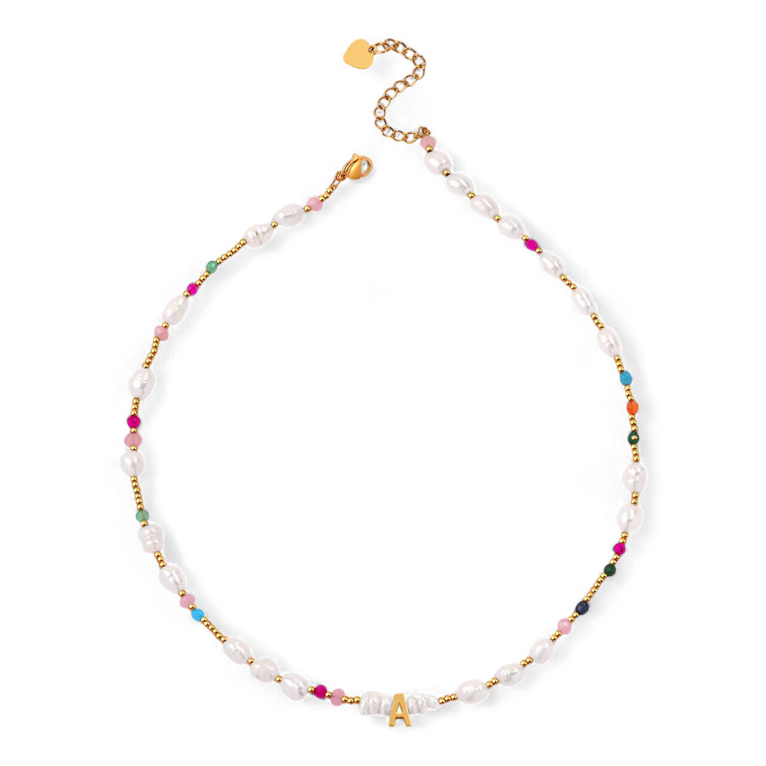 Gemstone and Pearl Initial Necklace | Mint & Lily