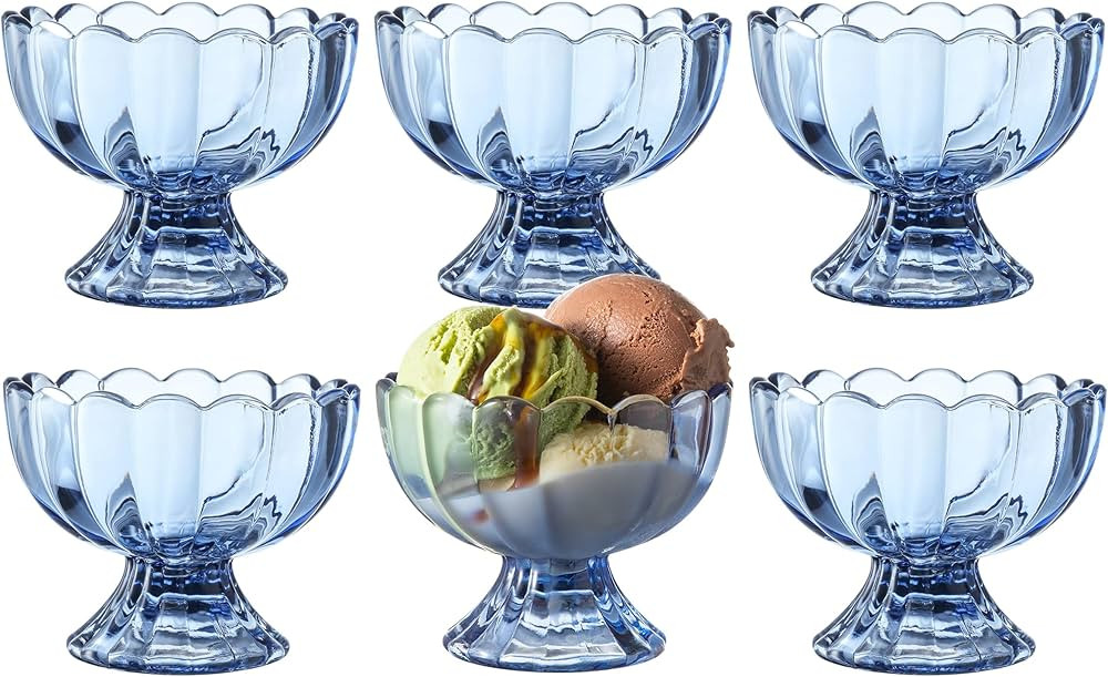 KMwares 6PCs Set 5oz Small Cute Footed Tulip Glass Dessert Bowls/Cups - Perfect for Dessert, Sund... | Amazon (US)