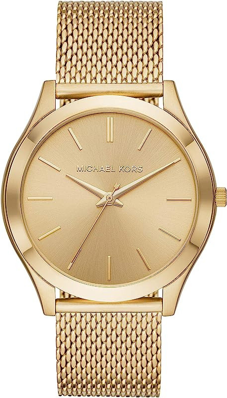 Michael Kors Men's Slim Runway Three-Hand Gold-Tone Stainless Steel Mesh Band Watch (Model: MK862... | Amazon (US)
