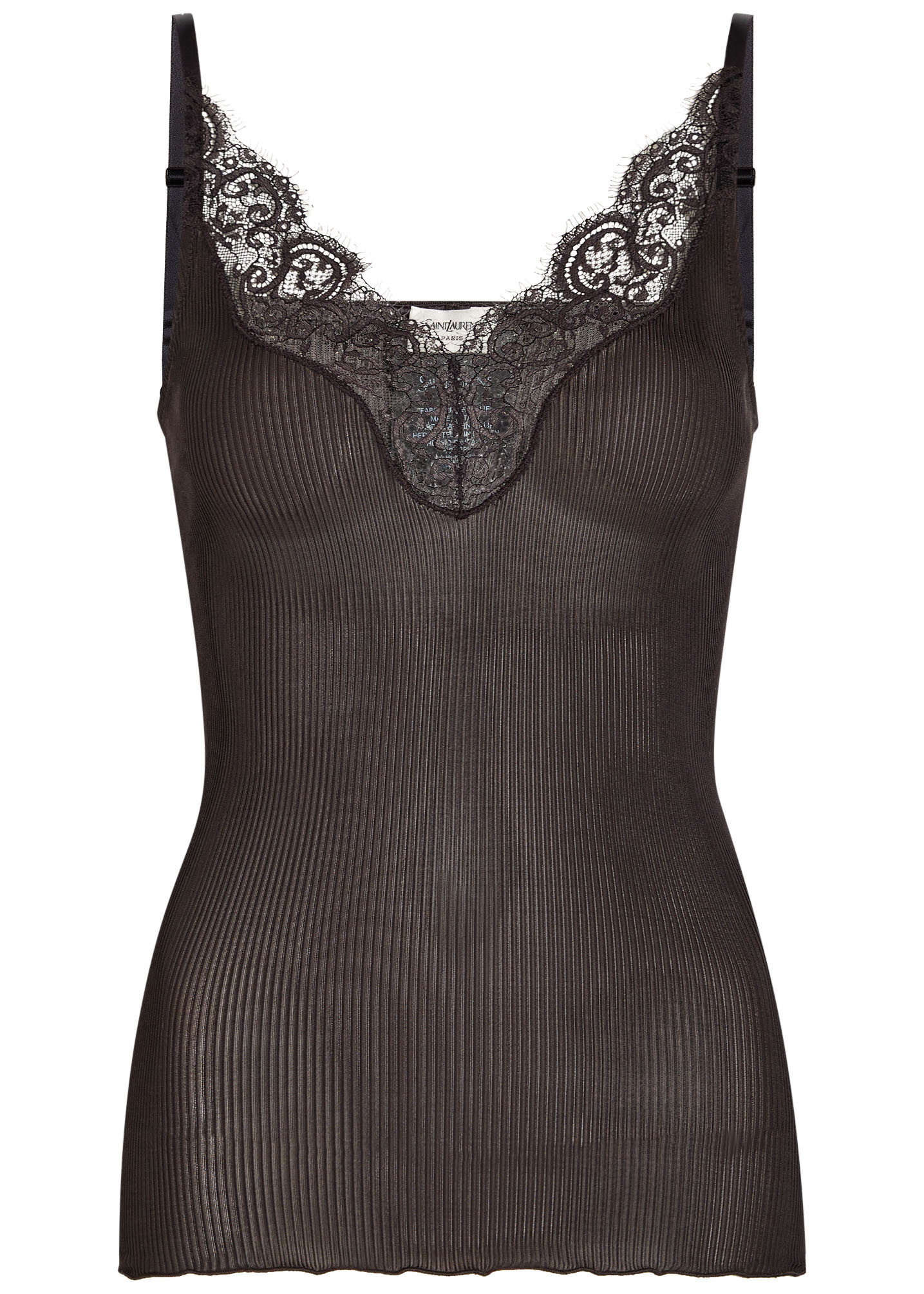 Lace-trim ribbed silk tank top | Harvey Nichols