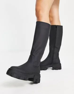 ASOS DESIGN Carla chunky flat knee boots in black | ASOS (Global)