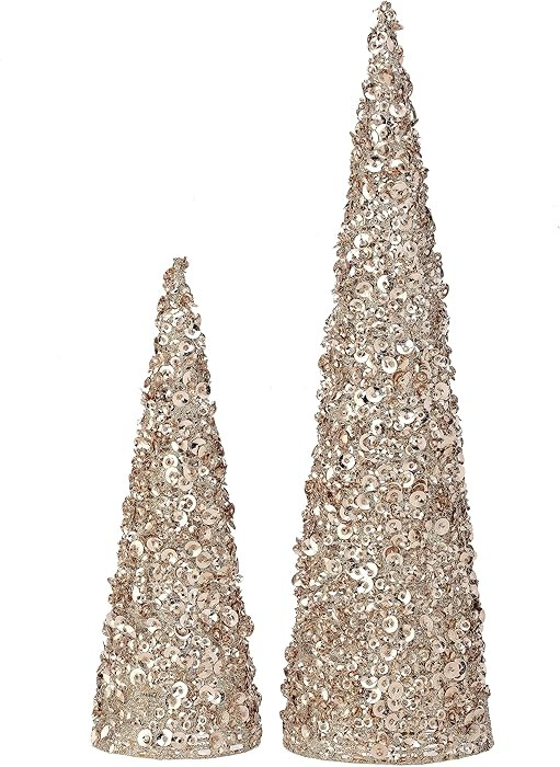 Champagne Gold Artificial Christmas Cone Trees, Set of 2, 12 Inches and 18 Inches High | Amazon (US)