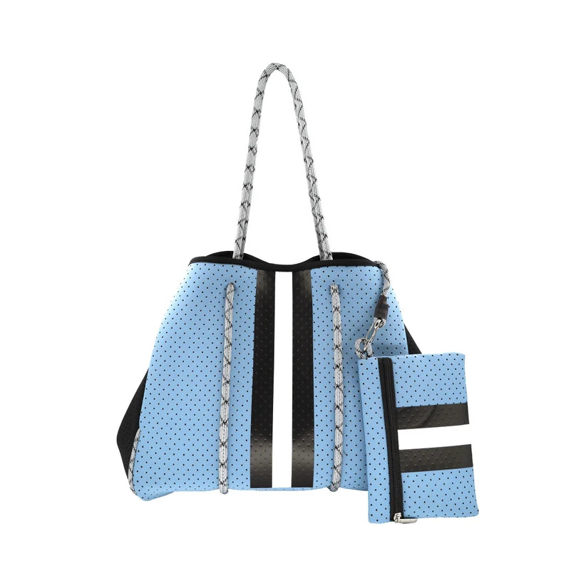 Neoprene bag neoprene tote bag blue striped neoprene bag with pouch gym bag large neoprene bag be... | Etsy (US)