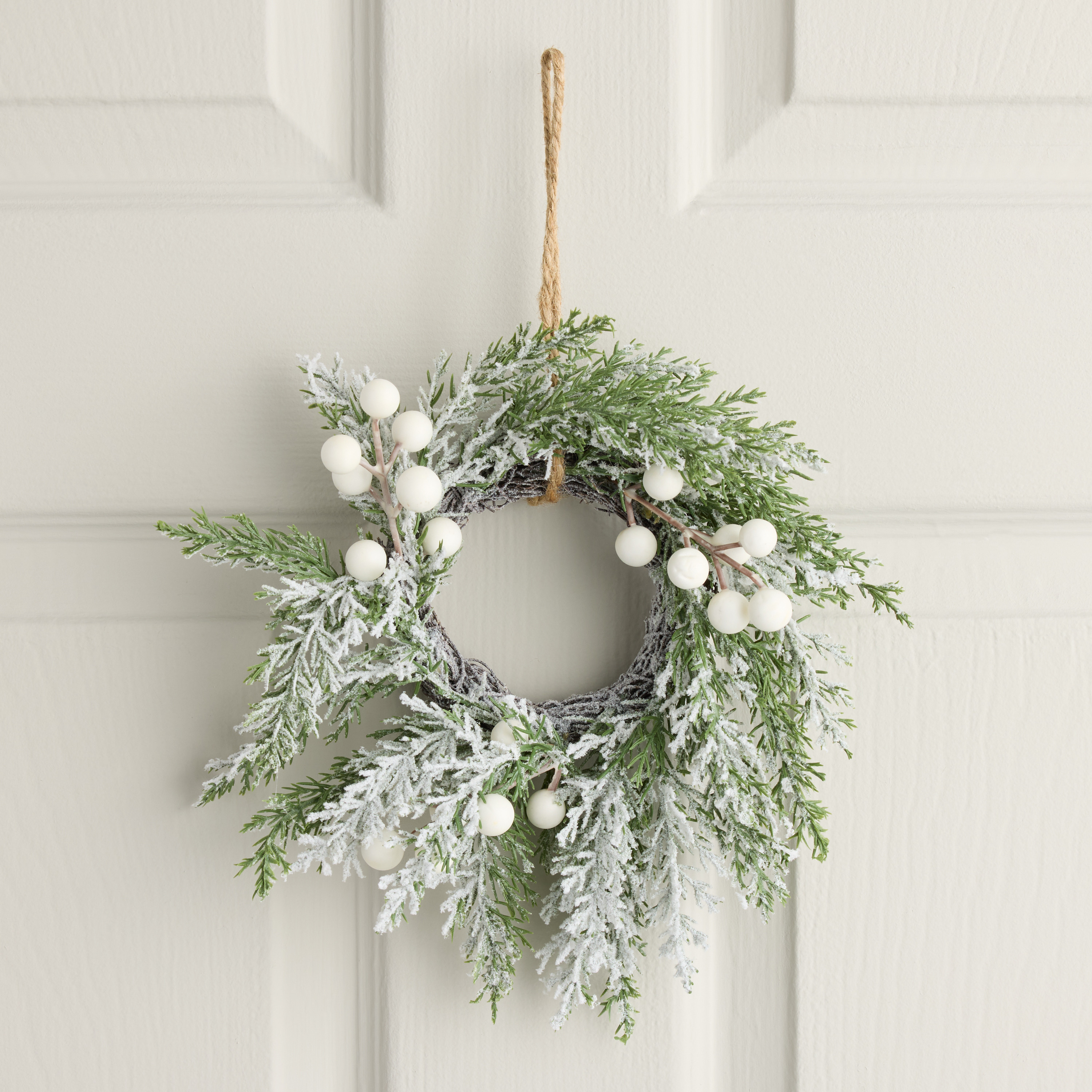Mini Frosted Faux Pine Leaves with White Berries Wreath | World Market