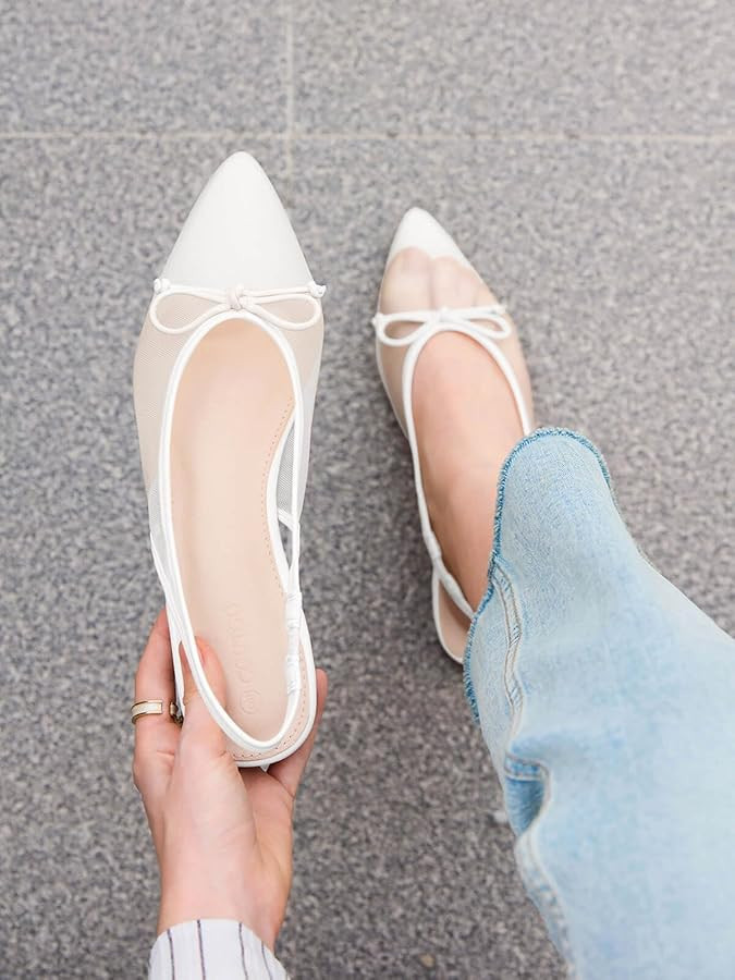 Coutgo Womens Slingback Flats Bow Closed Pointed Toe Mesh Ballet Flats Low Heel Sandals Dress Sho... | Amazon (US)