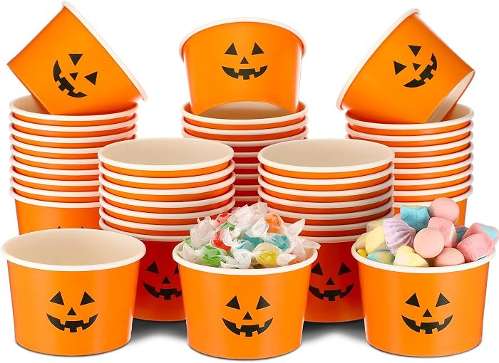 Mumufy Halloween Treat Snack Cups 9 oz Disposable Pumpkin Bowls Black Orange Paper Cup Dessert Ic... | Amazon (US)