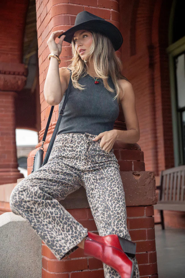 Primal Instincts Wide Leg Leopard Jeans | Pink Lily