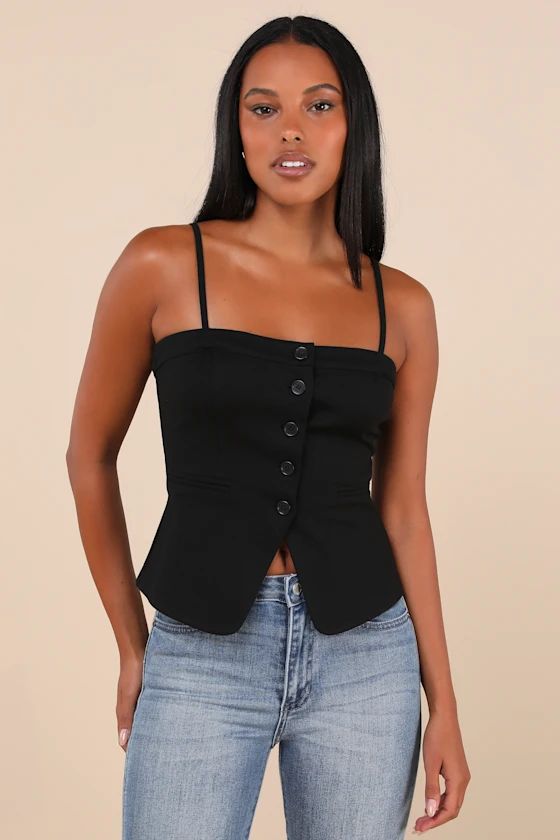 Sophisticated Ways Black Button-Front Cami Vest Top | Lulus