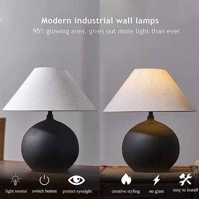 HATUO Rustic Southwestern Jug Ceramic Table Lamp 17.7'' Tall Farmhouse Black Crock Pot Lamp Body ... | Amazon (US)