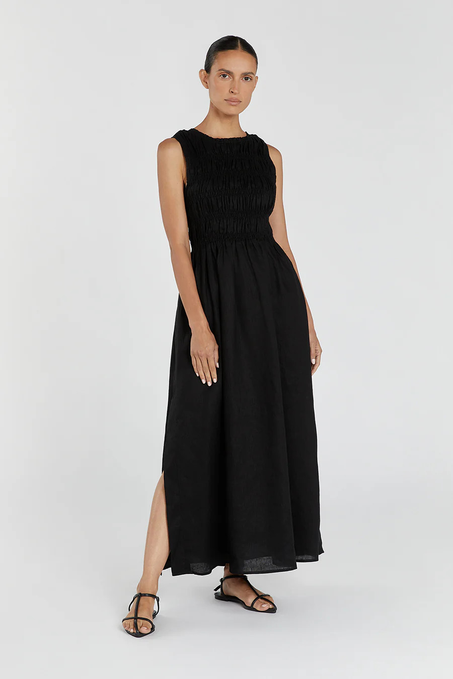 LESSI BLACK LINEN MAXI DRESS | DISSH