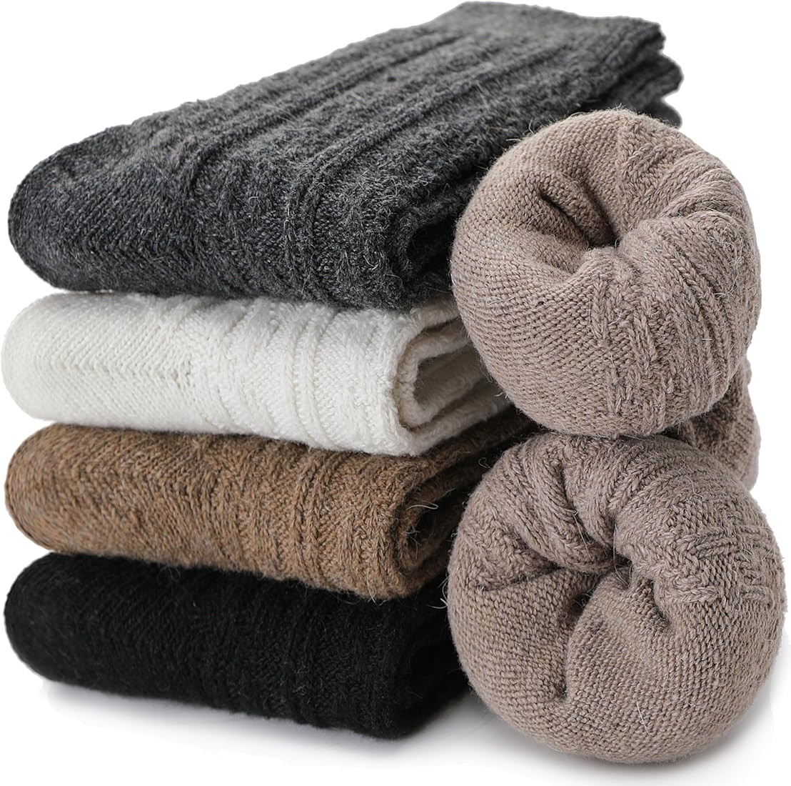 EBMORE 5 Pairs Merino Wool Socks for Women Thermal Warm Thick Winter Hiking Knit Cozy Crew Duty W... | Amazon (US)