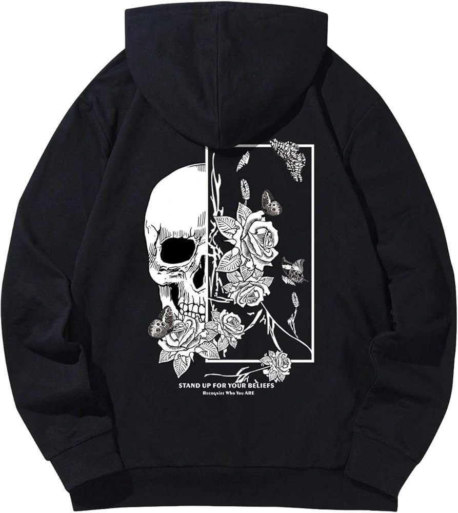 COZYEASE Men's Y2K Graphic Hoodie Drawstring Vintage Sweatshirt Long Sleeve Letter Streetwear wit... | Amazon (US)