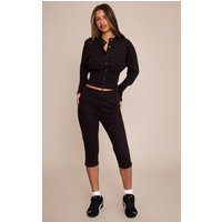 Petite Black Ribbed Waistband Capri Pants | PrettyLittleThing IE