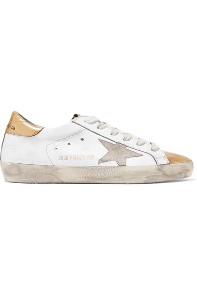 Golden Goose Deluxe Brand - Superstar Distressed Metallic Leather Sneakers - Off-white | NET-A-PORTER (US)