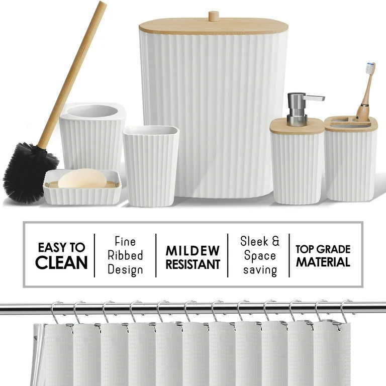 Virtu 20 Piece Bamboo Bathroom Sets, White Bathroom Accessories Sets for Minimalistic Bathroom D... | Walmart (US)