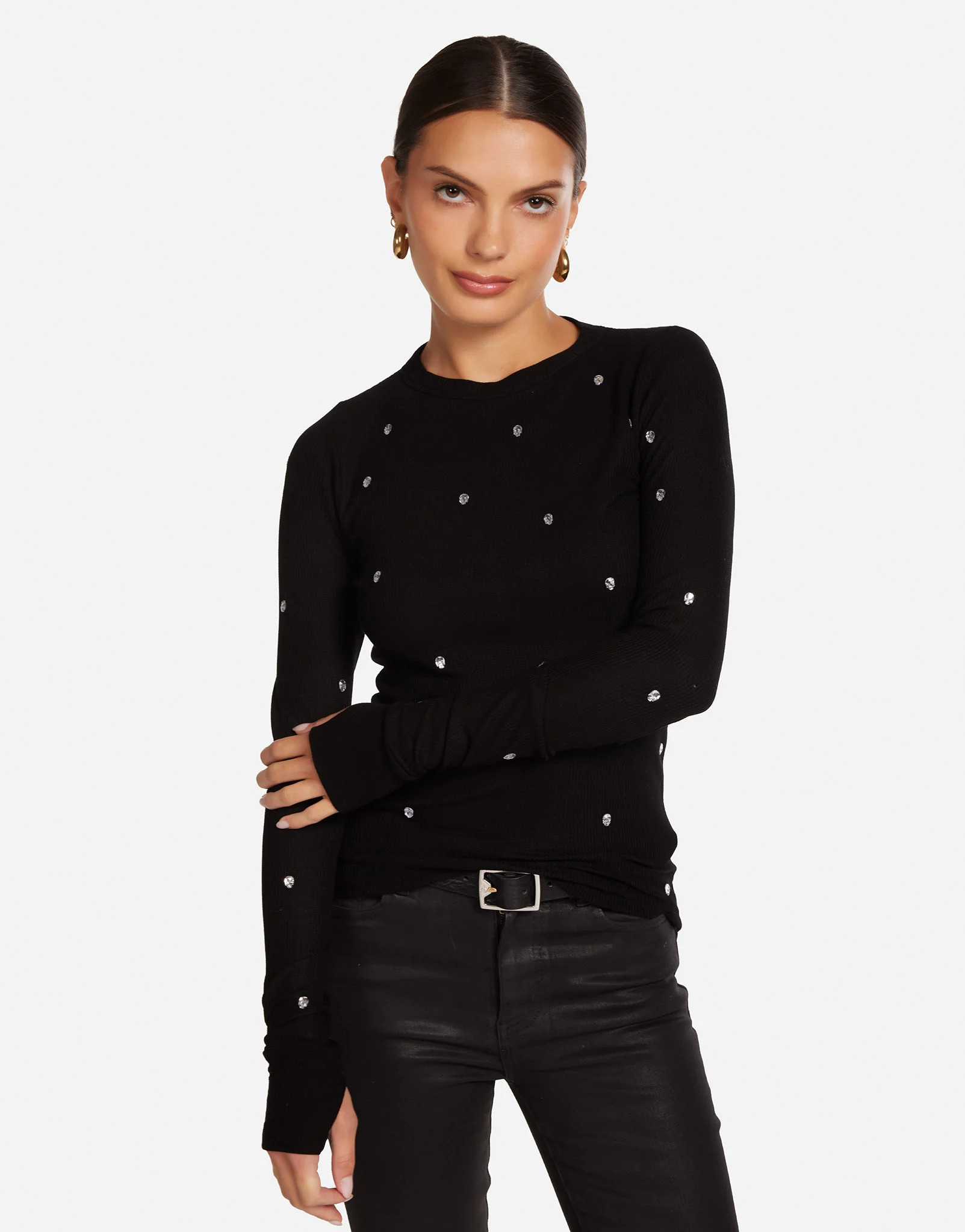 Skull Crystals L/S Fitted Thermal in Black | McKinley by Lauren Moshi | Lauren Moshi