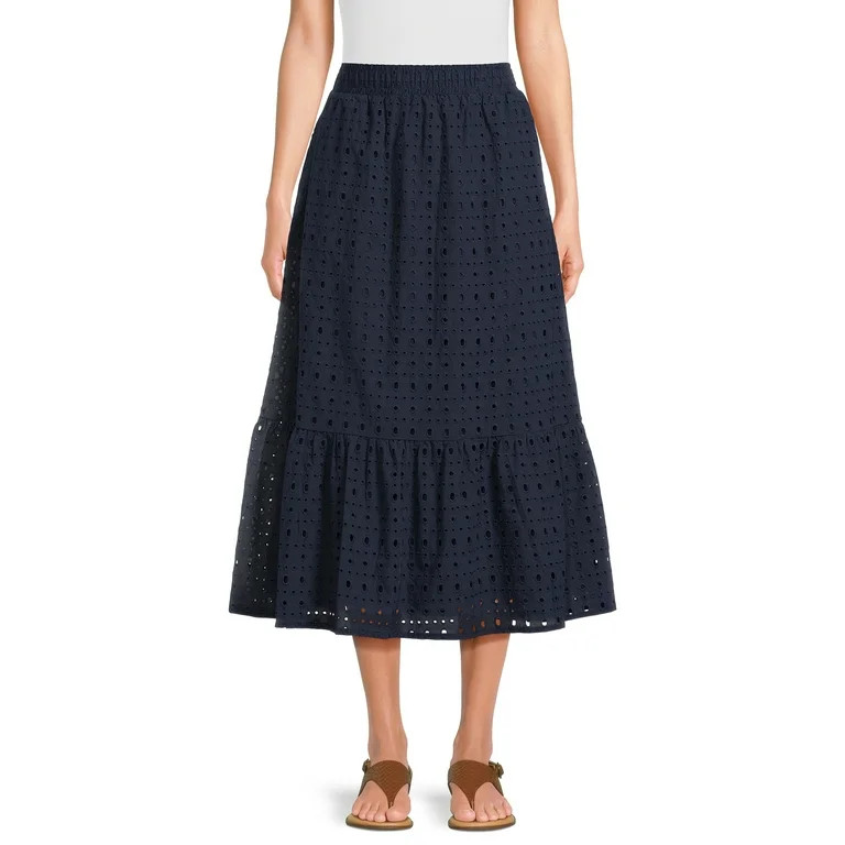 Time and Tru Women's Cotton Eyelet Midi Skirt, Sizes XS-XXXL | Walmart (US)