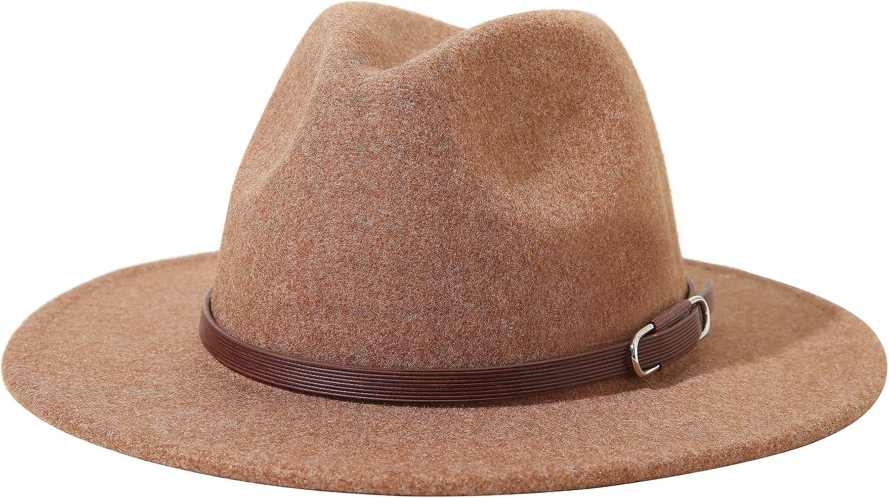 Women Lady Felt Fedora Hat Wide Brim Wool Panama Hats with Band | Amazon (US)