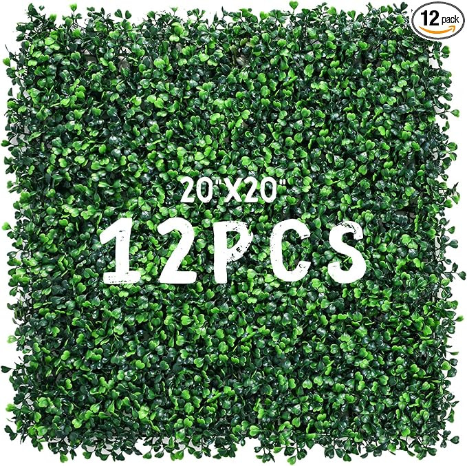 12 Pieces 20” X 20” Artificial Hedge Boxwood Panels Boxwood Hedge Grass Wall Green Greenery P... | Amazon (US)
