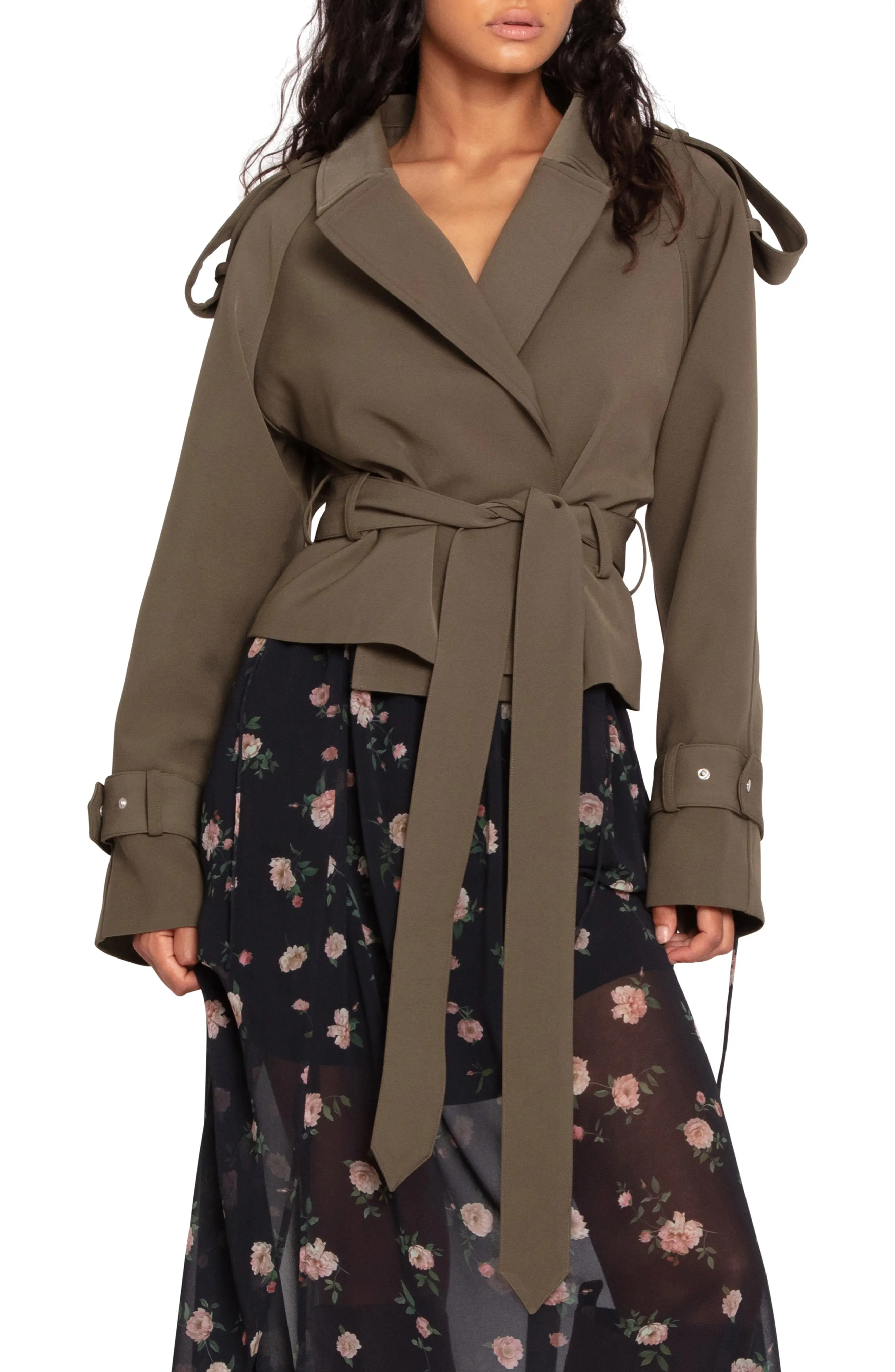 Belle & Bloom Fast Car Crop Trench Coat in Military at Nordstrom, Size Medium | Nordstrom