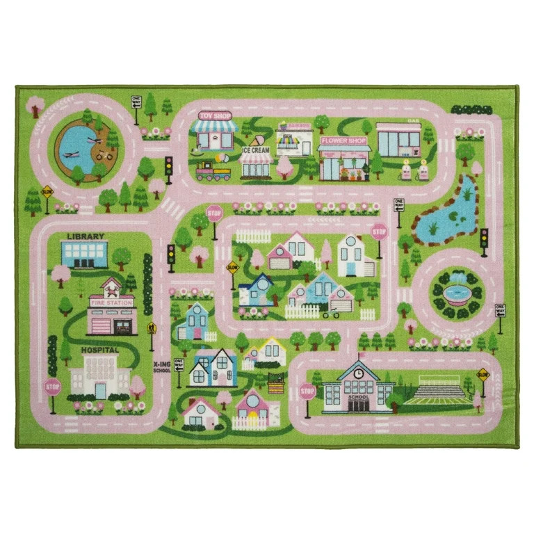 Delta Children Kids Large Road Map Activity Rug, 54-inch L x 39-inch W, Pink City | Walmart (US)