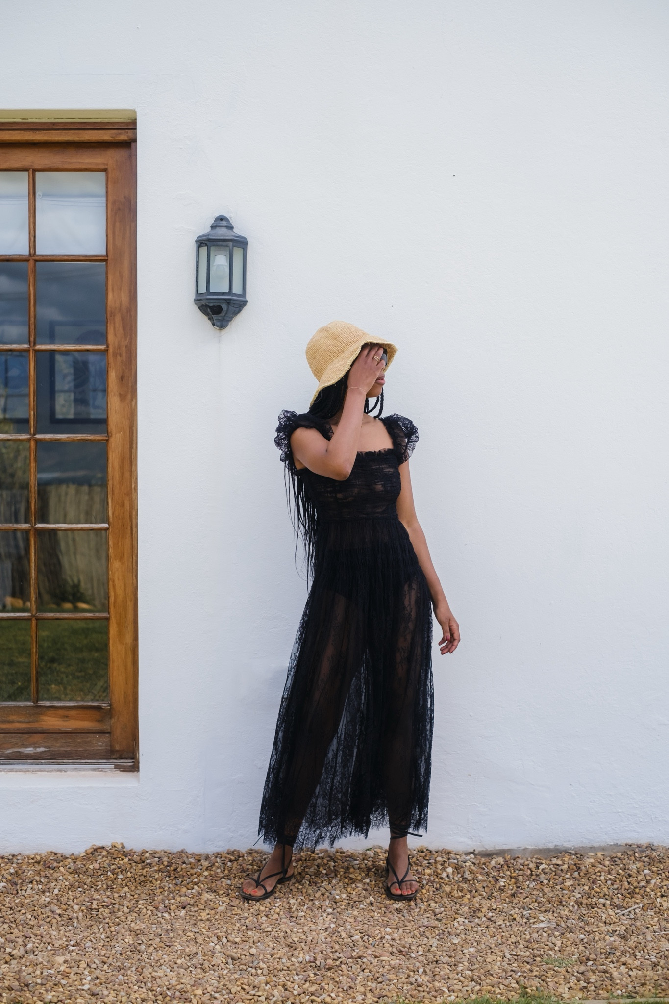 Black lace evening date night dinner outfit 