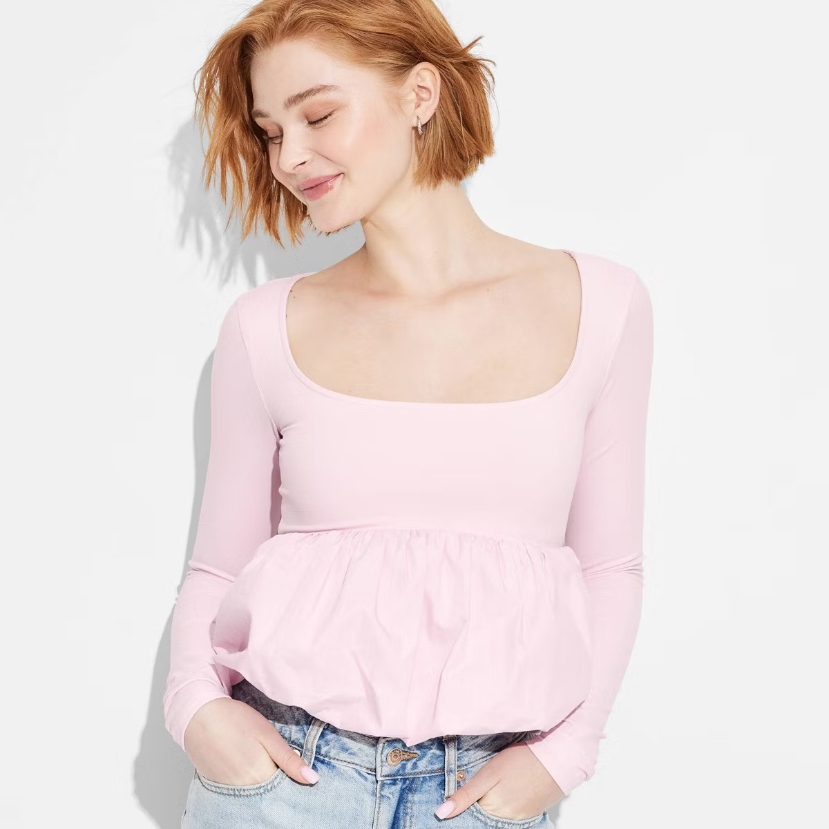 Women's Long Sleeve Square Neck Bubble Top - Wild Fable™ | Target