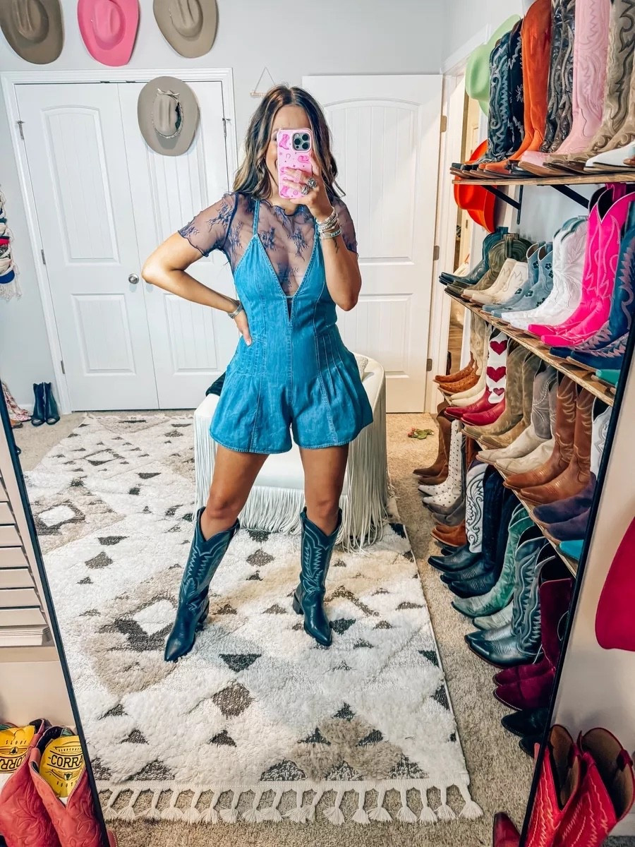 Denim romper from free people restocked! Country concert outfit idea 

#LTKSummerEdit #LTKFindsUnder100 #LTKStyleTip