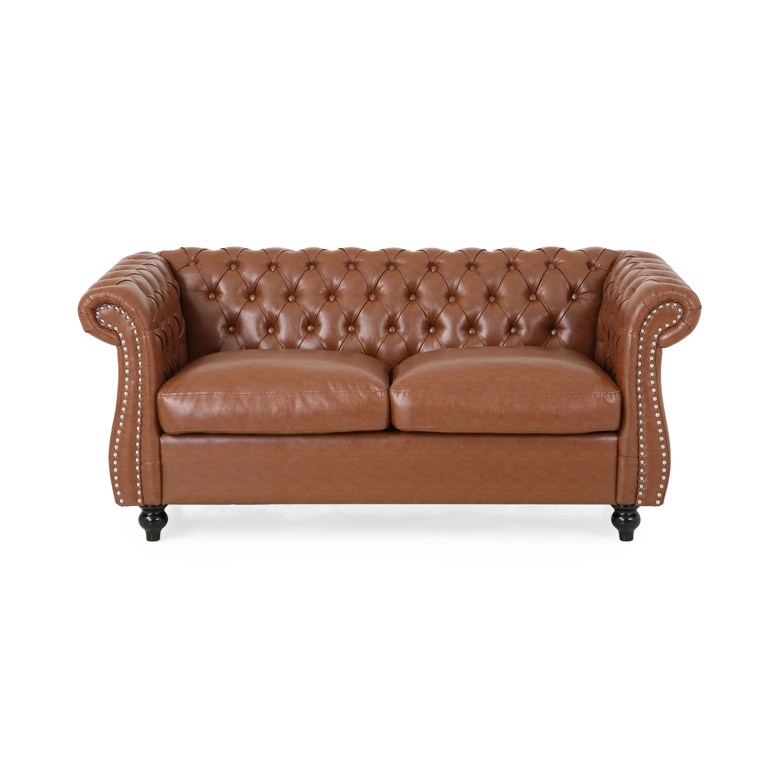 Noble House Magnus Indoor Traditional Chesterfield Faux Leather Loveseat, Cognac Brown | Walmart (US)