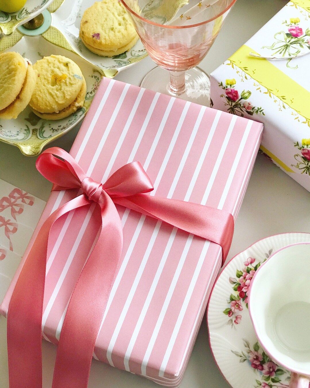 Wrapping Paper: Blush French Stripe gift Wrap Birthday - Etsy | Etsy (US)