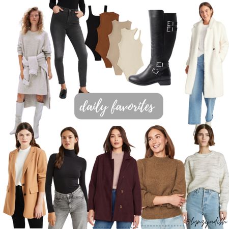 Daily Favorites - Basic Neutrals 

Basics, plus size fashion, plus size style, size 16 influencer, size 16 style, grey sweater dress, black skinny jeans, bodysuit pack, black wide knee high boots, white Sherpa flag, off white sweater, brown sweater, brown blazer, tan blazer, black turtleneck, staple wardrobe 

#LTKcurves #LTKunder100 #LTKunder50