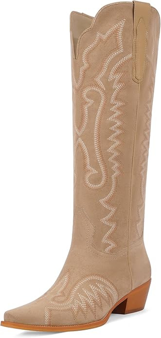 Womens Cowboy Boots Knee High Cowgirl Boots Chunky Heel Embroidery Western Boots for Women | Amazon (US)