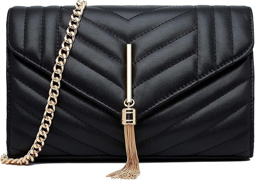 Genuine Leather Clutch Crossbody Bag Quilted Evening Bag for Women Fashion Shoulder Clutch Handba... | Amazon (US)